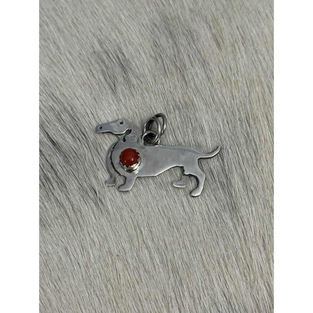 Sterling Silver Red Coral Hound Hot Dog Pendant FIGURAL Animal Paw 925 - Picture 3 of 9